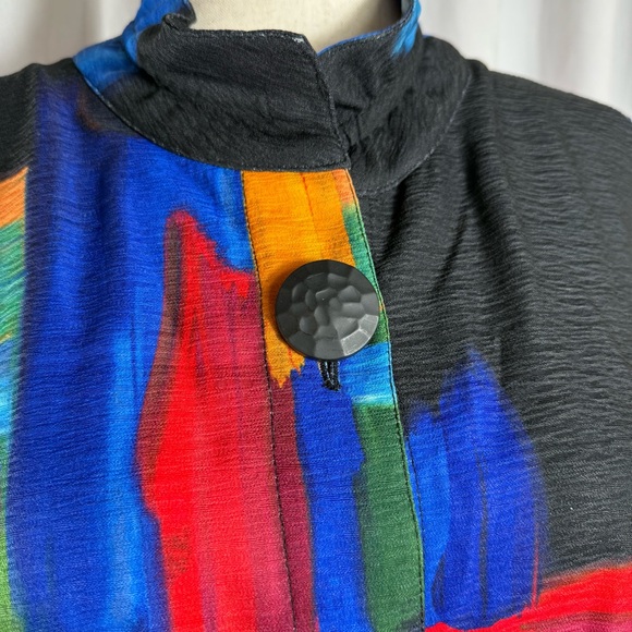 Ali Miles NWT Multicolor Abstract Print Jacket Large Black Buttons Size 1X Artsy - Picture 2 of 13